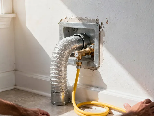 Chino Hills Dryer Vent Cleaning certified technician performing specialized gas dryer vent cleaning in Chino Hills